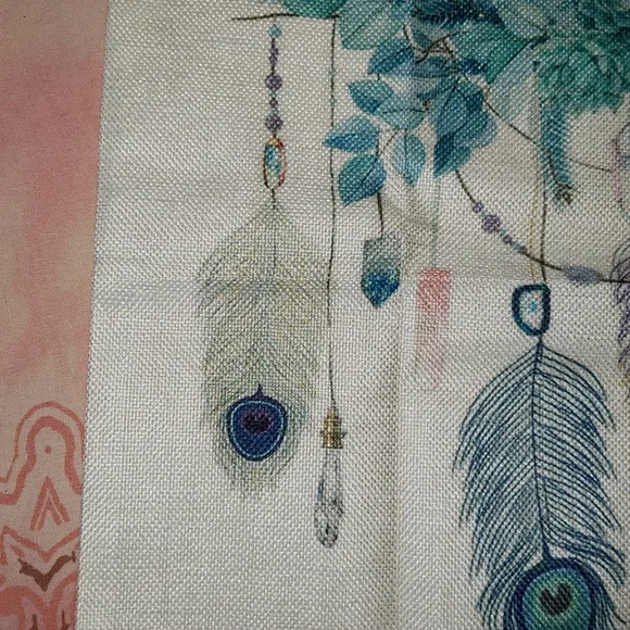 Peacock Feathers Pillow Case. Crystals Succulent Boho Chic Beautiful - Picture 5 of 11